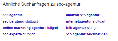 Ähnliche Suchanfragen für Google