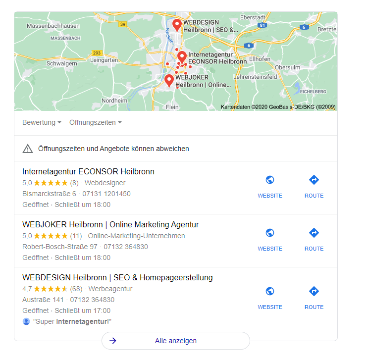 Google suche Ergebnis